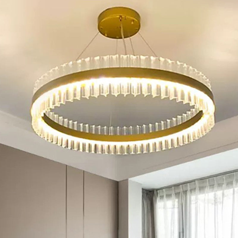 Ring Tri-Prism Crystal Pendant Light Simplicity Gold LED Hanging Island Light for Living Room Gold B Clearhalo 'Ceiling Lights' 'Island Lights' Lighting' 2136297