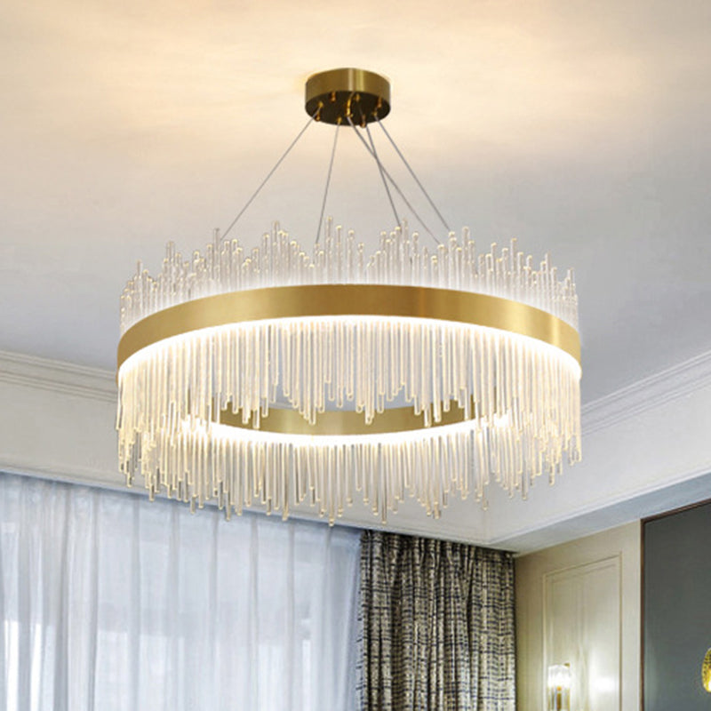 Ring Tri-Prism Crystal Pendant Light Simplicity Gold LED Hanging Island Light for Living Room Gold A Clearhalo 'Ceiling Lights' 'Island Lights' Lighting' 2136299