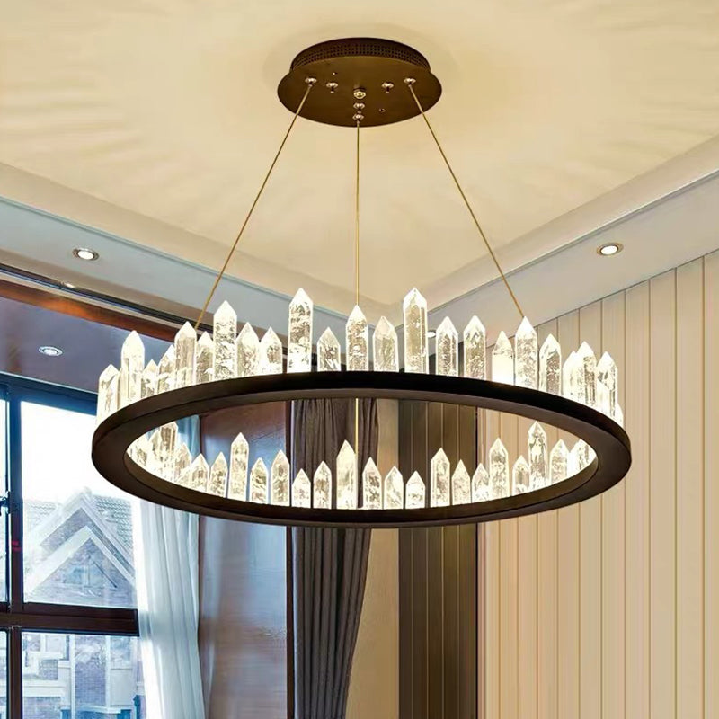 Ring Living Room LED Ceiling Lighting Metallic Postmodern Chandelier Light with Decorative Crystal in Black Black Clearhalo 'Ceiling Lights' 'Chandeliers' 'Modern Chandeliers' 'Modern' Lighting' 2136302