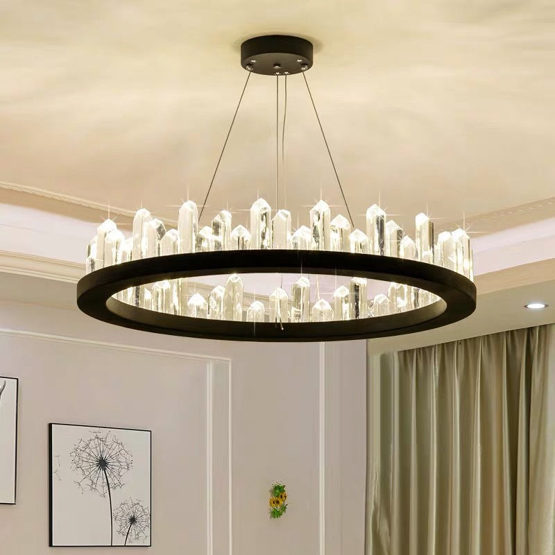 Ring Living Room LED Ceiling Lighting Metallic Postmodern Chandelier Light with Decorative Crystal in Black Clearhalo 'Ceiling Lights' 'Chandeliers' 'Modern Chandeliers' 'Modern' Lighting' 2136303