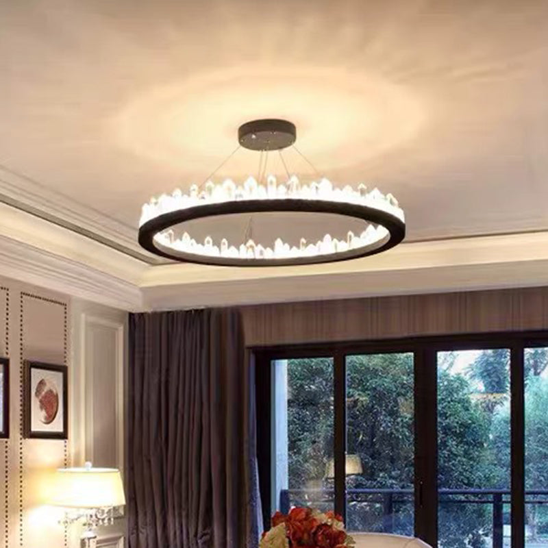 Ring Living Room LED Ceiling Lighting Metallic Postmodern Chandelier Light with Decorative Crystal in Black Clearhalo 'Ceiling Lights' 'Chandeliers' 'Modern Chandeliers' 'Modern' Lighting' 2136304