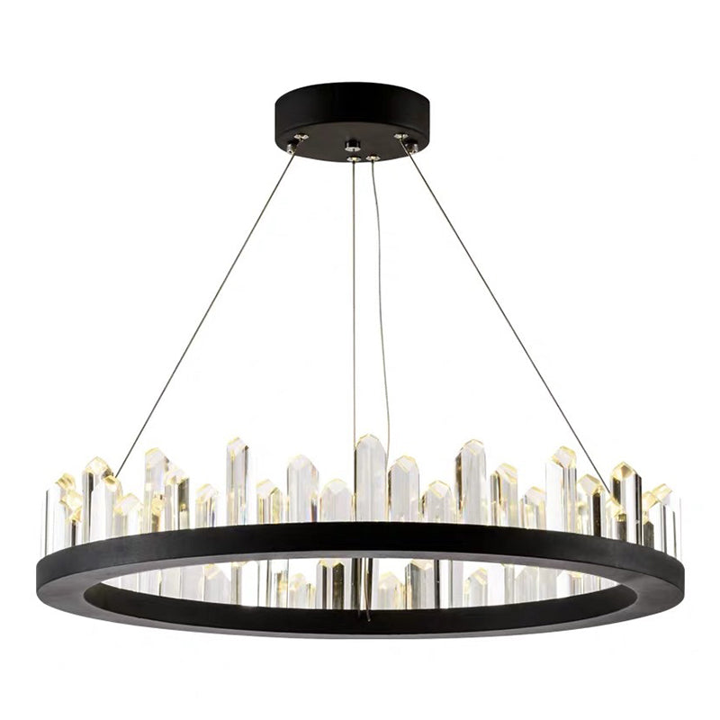 Ring Living Room LED Ceiling Lighting Metallic Postmodern Chandelier Light with Decorative Crystal in Black Clearhalo 'Ceiling Lights' 'Chandeliers' 'Modern Chandeliers' 'Modern' Lighting' 2136305