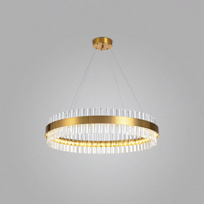Ring Shaped Chandelier Light Simplicity Clear Crystal Living Room LED Pendant Light Fixture in Gold Gold 1 Tier 31.5" Clearhalo 'Ceiling Lights' 'Chandeliers' 'Modern Chandeliers' 'Modern' Lighting' 2136312