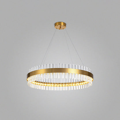 Ring Shaped Chandelier Light Simplicity Clear Crystal Living Room LED Pendant Light Fixture in Gold Gold 1 Tier 31.5" Clearhalo 'Ceiling Lights' 'Chandeliers' 'Modern Chandeliers' 'Modern' Lighting' 2136312