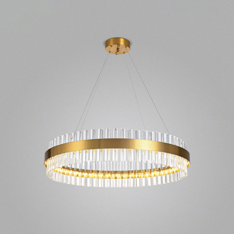 Ring Shaped Chandelier Light Simplicity Clear Crystal Living Room LED Pendant Light Fixture in Gold Gold 1 Tier 39.5" Clearhalo 'Ceiling Lights' 'Chandeliers' 'Modern Chandeliers' 'Modern' Lighting' 2136314