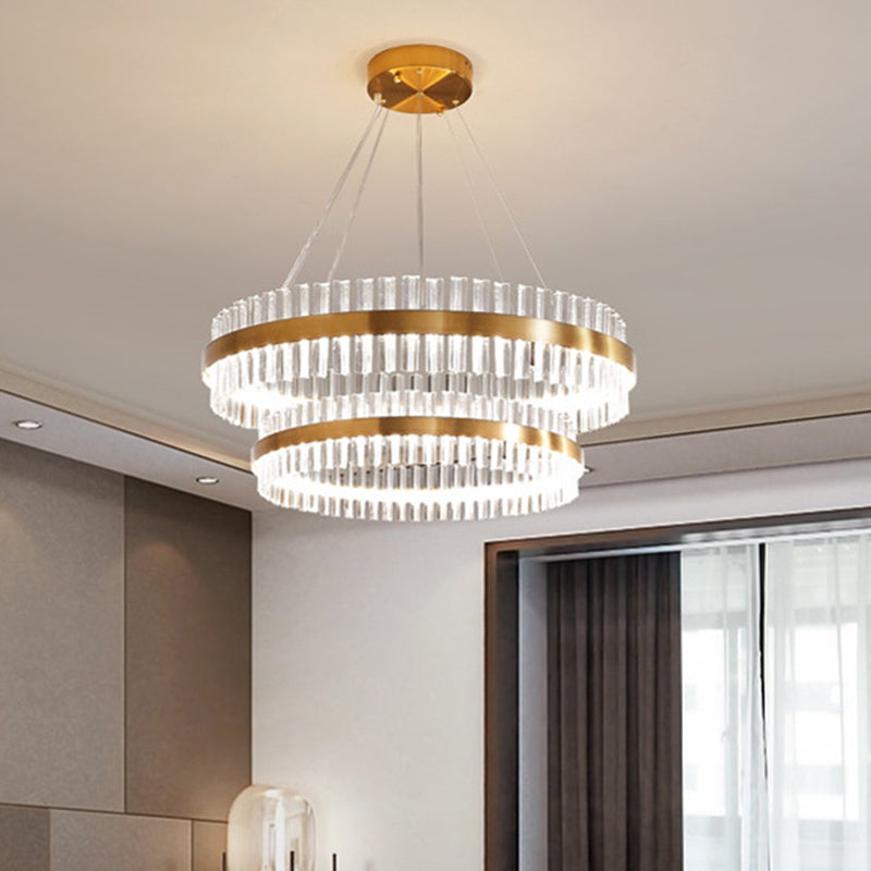 Ring Shaped Chandelier Light Simplicity Clear Crystal Living Room LED Pendant Light Fixture in Gold Clearhalo 'Ceiling Lights' 'Chandeliers' 'Modern Chandeliers' 'Modern' Lighting' 2136315