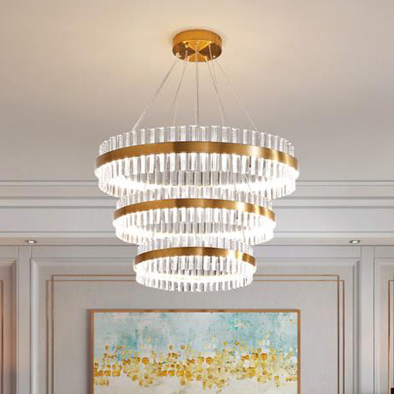 Ring Shaped Chandelier Light Simplicity Clear Crystal Living Room LED Pendant Light Fixture in Gold Clearhalo 'Ceiling Lights' 'Chandeliers' 'Modern Chandeliers' 'Modern' Lighting' 2136318