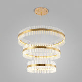 Ring Shaped Chandelier Light Simplicity Clear Crystal Living Room LED Pendant Light Fixture in Gold Gold 3 Tiers 39.5" Clearhalo 'Ceiling Lights' 'Chandeliers' 'Modern Chandeliers' 'Modern' Lighting' 2136320