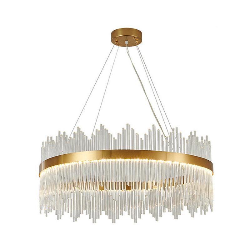 Crystal Rod Circle LED Suspension Light Artistic Gold Chandelier Light in Gold for Living Room Clearhalo 'Ceiling Lights' 'Chandeliers' 'Modern Chandeliers' 'Modern' Lighting' 2136322