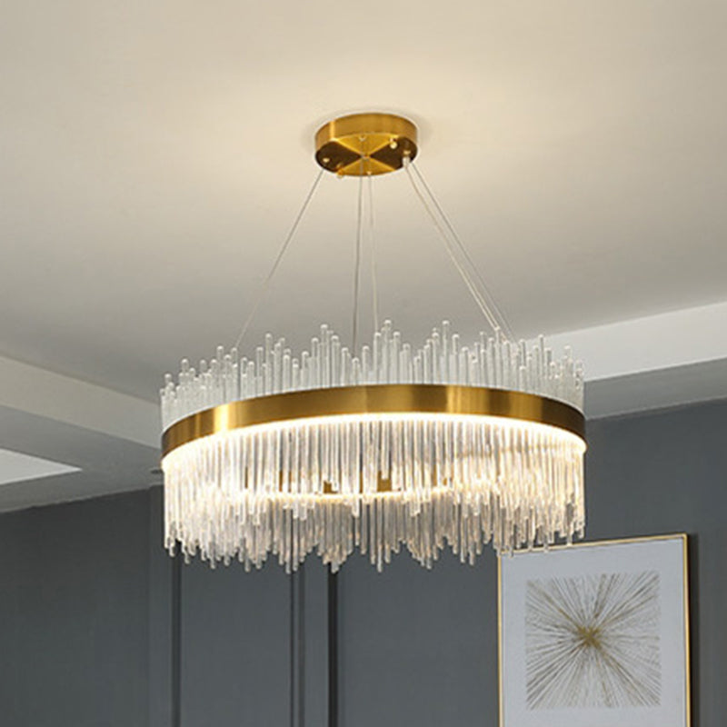 Crystal Rod Circle LED Suspension Light Artistic Gold Chandelier Light in Gold for Living Room Clearhalo 'Ceiling Lights' 'Chandeliers' 'Modern Chandeliers' 'Modern' Lighting' 2136323