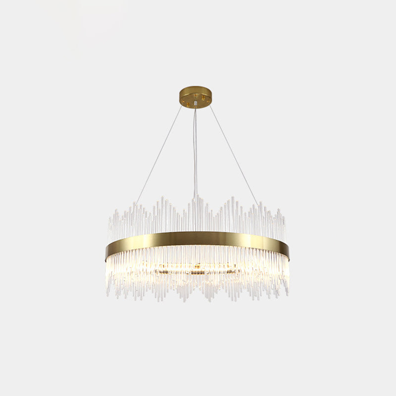 Crystal Rod Circle LED Suspension Light Artistic Gold Chandelier Light in Gold for Living Room Clearhalo 'Ceiling Lights' 'Chandeliers' 'Modern Chandeliers' 'Modern' Lighting' 2136325