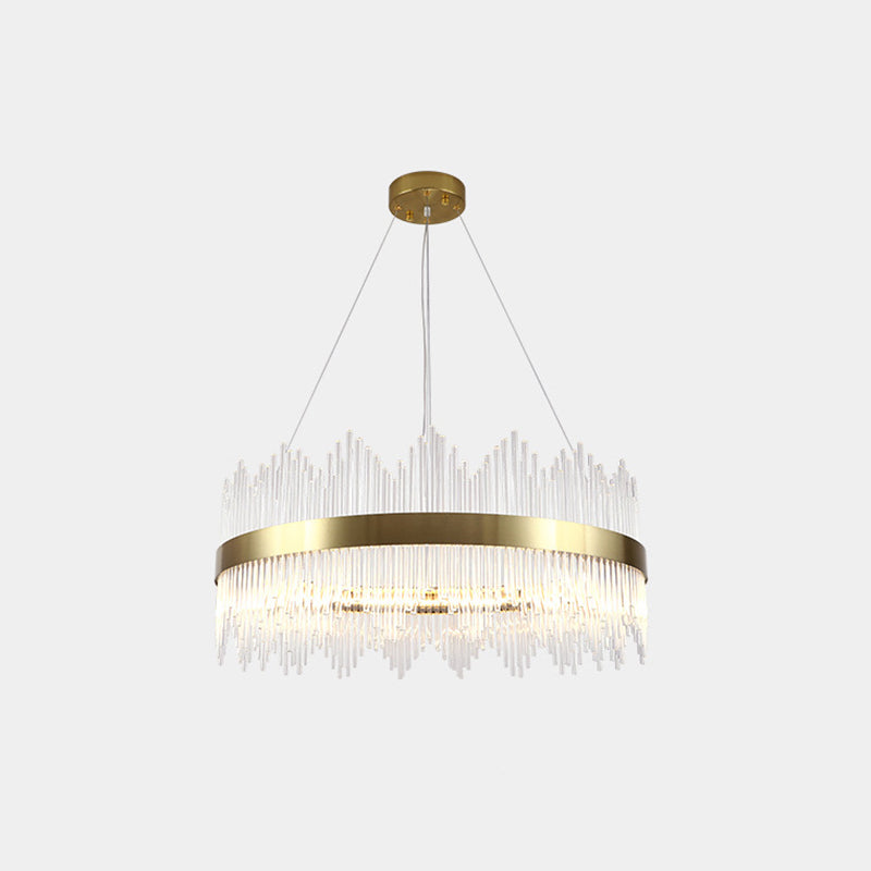 Crystal Rod Circle LED Suspension Light Artistic Gold Chandelier Light in Gold for Living Room Clearhalo 'Ceiling Lights' 'Chandeliers' 'Modern Chandeliers' 'Modern' Lighting' 2136326