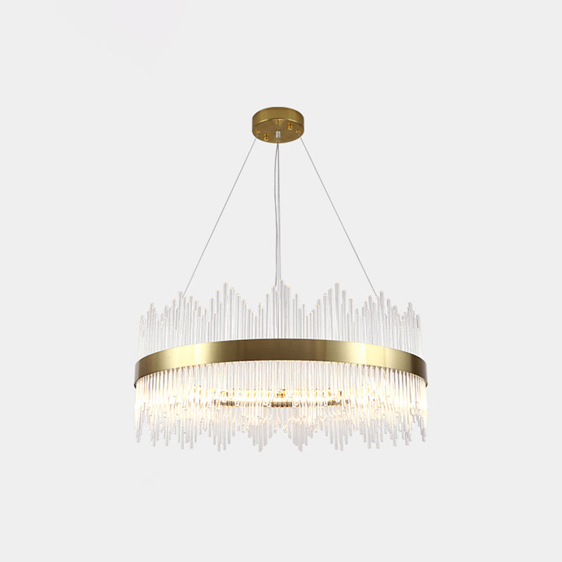 Crystal Rod Circle LED Suspension Light Artistic Gold Chandelier Light in Gold for Living Room Clearhalo 'Ceiling Lights' 'Chandeliers' 'Modern Chandeliers' 'Modern' Lighting' 2136327