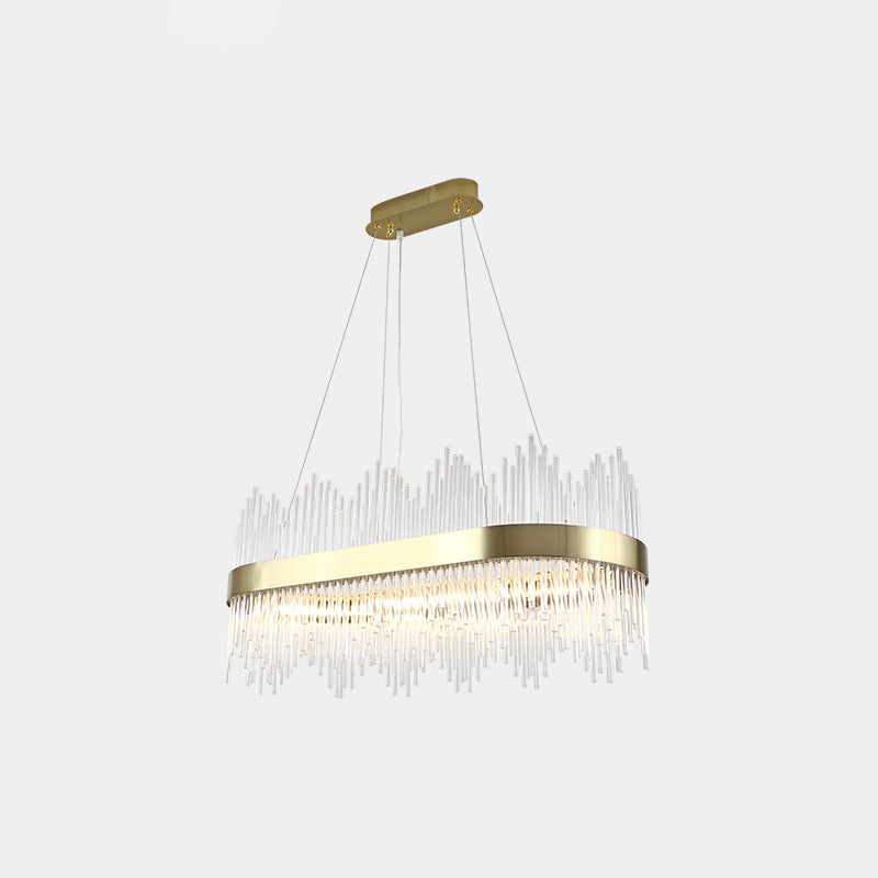 Crystal Rod Circle LED Suspension Light Artistic Gold Chandelier Light in Gold for Living Room Gold Oval Clearhalo 'Ceiling Lights' 'Chandeliers' 'Modern Chandeliers' 'Modern' Lighting' 2136328
