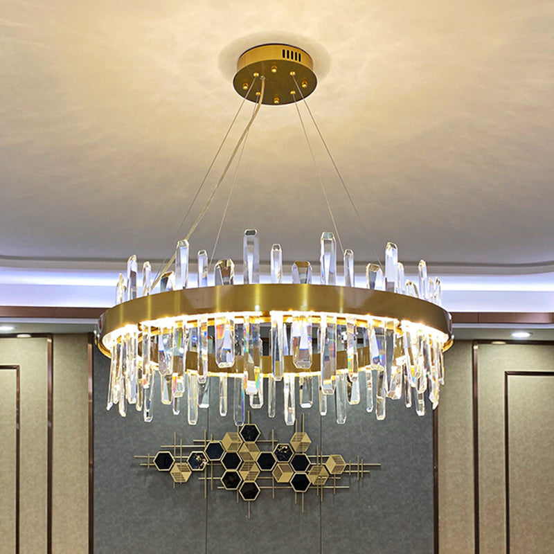 Gold Geometrical Ring LED Ceiling Lighting Postmodern Faceted Crystal Chandelier Light Fixture Gold Round Clearhalo 'Ceiling Lights' 'Chandeliers' 'Modern Chandeliers' 'Modern' Lighting' 2136336