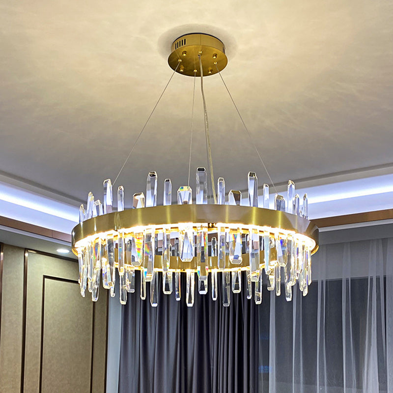 Gold Geometrical Ring LED Ceiling Lighting Postmodern Faceted Crystal Chandelier Light Fixture Clearhalo 'Ceiling Lights' 'Chandeliers' 'Modern Chandeliers' 'Modern' Lighting' 2136337