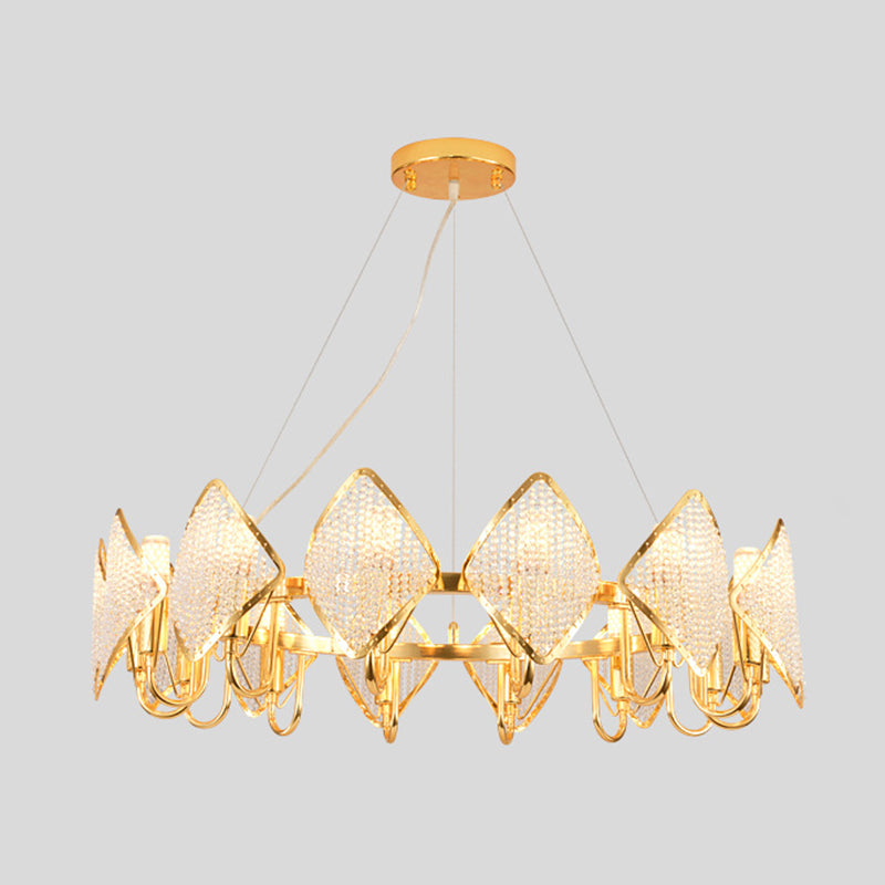 Ring Shaped Ceiling Lighting Postmodern Metal Living Room Chandelier Light Fixture with Rhombus Crystal Shade Gold 1 Tier Large Clearhalo 'Ceiling Lights' 'Chandeliers' 'Modern Chandeliers' 'Modern' Lighting' 2136362
