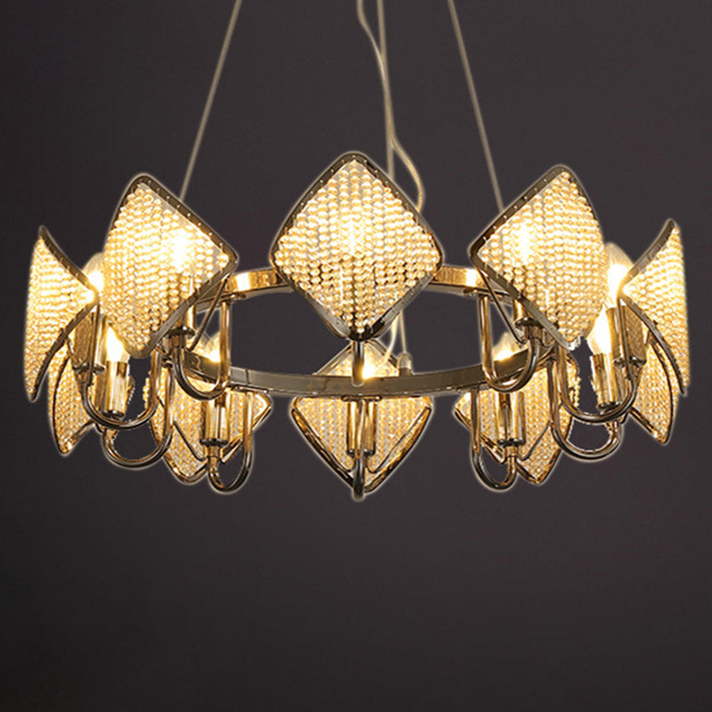 Ring Shaped Ceiling Lighting Postmodern Metal Living Room Chandelier Light Fixture with Rhombus Crystal Shade Clearhalo 'Ceiling Lights' 'Chandeliers' 'Modern Chandeliers' 'Modern' Lighting' 2136366