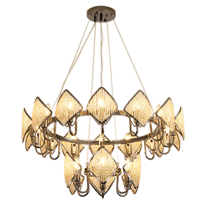 Ring Shaped Ceiling Lighting Postmodern Metal Living Room Chandelier Light Fixture with Rhombus Crystal Shade Clearhalo 'Ceiling Lights' 'Chandeliers' 'Modern Chandeliers' 'Modern' Lighting' 2136369