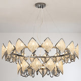 Ring Shaped Ceiling Lighting Postmodern Metal Living Room Chandelier Light Fixture with Rhombus Crystal Shade Chrome 2 Tiers Large Clearhalo 'Ceiling Lights' 'Chandeliers' 'Modern Chandeliers' 'Modern' Lighting' 2136370