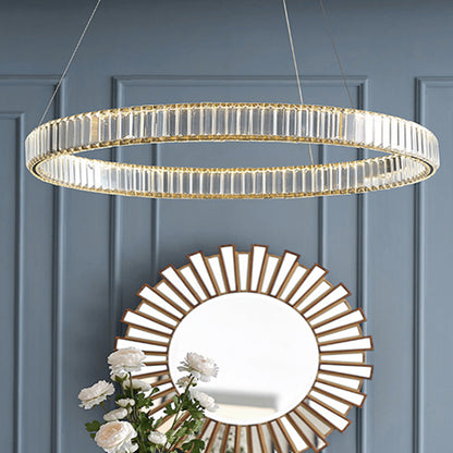 Clear Crystal Circle Chandelier Pendant Light Post-Modern LED Hanging Light for Living Room Gold 1 Tier Clearhalo 'Ceiling Lights' 'Chandeliers' 'Modern Chandeliers' 'Modern' Lighting' 2136371