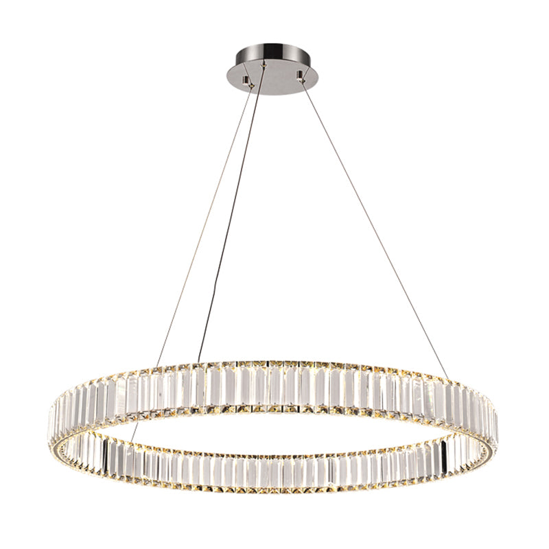 Clear Crystal Circle Chandelier Pendant Light Post-Modern LED Hanging Light for Living Room Silver 1 Tier Clearhalo 'Ceiling Lights' 'Chandeliers' 'Modern Chandeliers' 'Modern' Lighting' 2136373