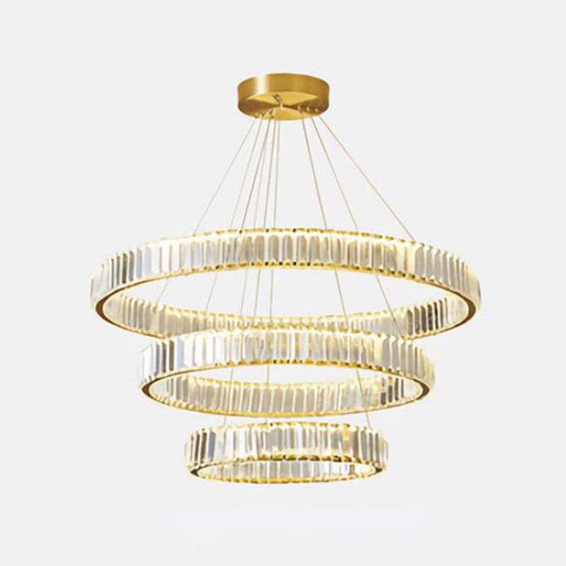 Clear Crystal Circle Chandelier Pendant Light Post-Modern LED Hanging Light for Living Room Gold 3 Tiers 31.5" Clearhalo 'Ceiling Lights' 'Chandeliers' 'Modern Chandeliers' 'Modern' Lighting' 2136378