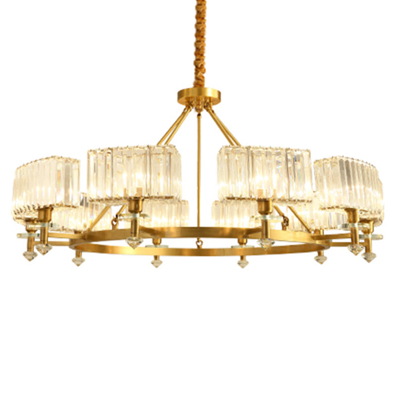 Circle Shaped Crystal Block Ceiling Lighting Postmodern Gold Chandelier Light Fixture for Living Room Clearhalo 'Ceiling Lights' 'Chandeliers' 'Modern Chandeliers' 'Modern' Lighting' 2136400