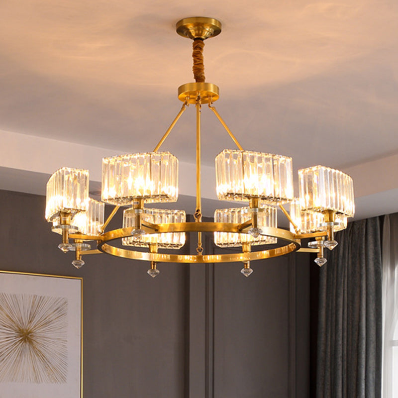 Circle Shaped Crystal Block Ceiling Lighting Postmodern Gold Chandelier Light Fixture for Living Room 8 Gold B Clearhalo 'Ceiling Lights' 'Chandeliers' 'Modern Chandeliers' 'Modern' Lighting' 2136401