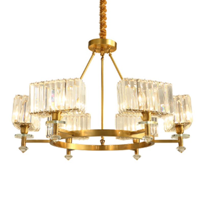 Circle Shaped Crystal Block Ceiling Lighting Postmodern Gold Chandelier Light Fixture for Living Room 6 Gold B Clearhalo 'Ceiling Lights' 'Chandeliers' 'Modern Chandeliers' 'Modern' Lighting' 2136403