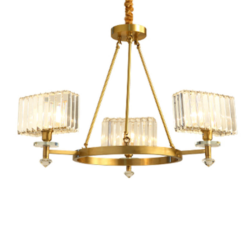 Circle Shaped Crystal Block Ceiling Lighting Postmodern Gold Chandelier Light Fixture for Living Room 3 Gold B Clearhalo 'Ceiling Lights' 'Chandeliers' 'Modern Chandeliers' 'Modern' Lighting' 2136404