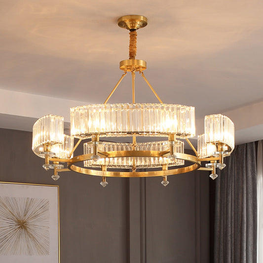 Circle Shaped Crystal Block Ceiling Lighting Postmodern Gold Chandelier Light Fixture for Living Room 8 Gold C Clearhalo 'Ceiling Lights' 'Chandeliers' 'Modern Chandeliers' 'Modern' Lighting' 2136405