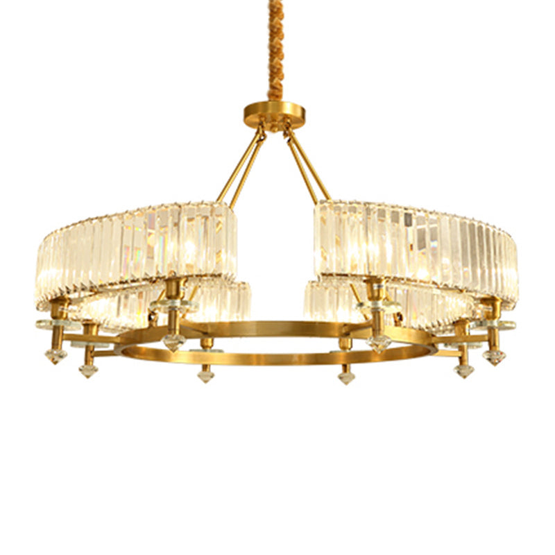 Circle Shaped Crystal Block Ceiling Lighting Postmodern Gold Chandelier Light Fixture for Living Room Clearhalo 'Ceiling Lights' 'Chandeliers' 'Modern Chandeliers' 'Modern' Lighting' 2136406