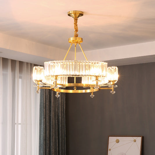 Circle Shaped Crystal Block Ceiling Lighting Postmodern Gold Chandelier Light Fixture for Living Room 6 Gold C Clearhalo 'Ceiling Lights' 'Chandeliers' 'Modern Chandeliers' 'Modern' Lighting' 2136407