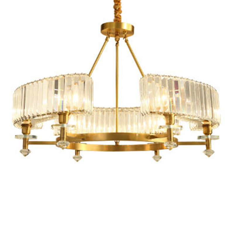 Circle Shaped Crystal Block Ceiling Lighting Postmodern Gold Chandelier Light Fixture for Living Room Clearhalo 'Ceiling Lights' 'Chandeliers' 'Modern Chandeliers' 'Modern' Lighting' 2136408