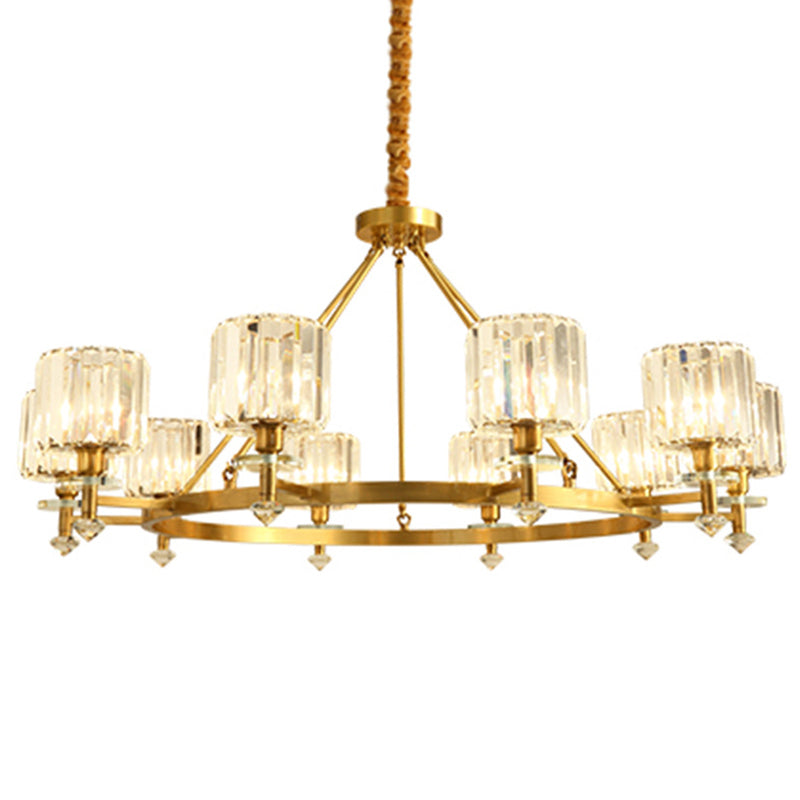 Circle Shaped Crystal Block Ceiling Lighting Postmodern Gold Chandelier Light Fixture for Living Room 10 Gold A Clearhalo 'Ceiling Lights' 'Chandeliers' 'Modern Chandeliers' 'Modern' Lighting' 2136409