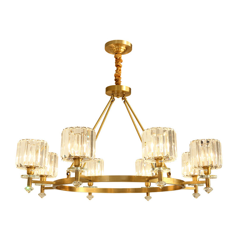 Circle Shaped Crystal Block Ceiling Lighting Postmodern Gold Chandelier Light Fixture for Living Room 8 Gold A Clearhalo 'Ceiling Lights' 'Chandeliers' 'Modern Chandeliers' 'Modern' Lighting' 2136410