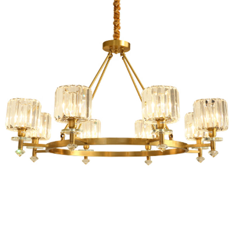 Circle Shaped Crystal Block Ceiling Lighting Postmodern Gold Chandelier Light Fixture for Living Room Clearhalo 'Ceiling Lights' 'Chandeliers' 'Modern Chandeliers' 'Modern' Lighting' 2136411