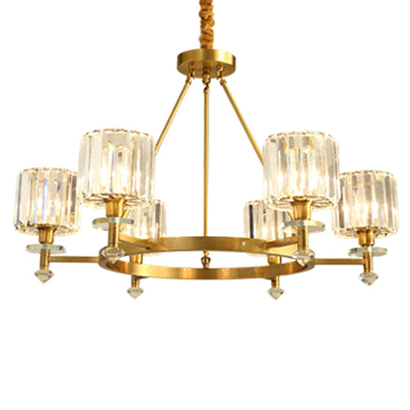 Circle Shaped Crystal Block Ceiling Lighting Postmodern Gold Chandelier Light Fixture for Living Room 6 Gold A Clearhalo 'Ceiling Lights' 'Chandeliers' 'Modern Chandeliers' 'Modern' Lighting' 2136412