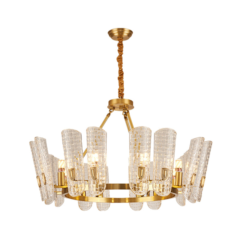 Gold Curved Chandelier Pendant Light Post-Modern Grid Glass Hanging Light for Dining Room Clearhalo 'Ceiling Lights' 'Chandeliers' 'Modern Chandeliers' 'Modern' Lighting' 2136417