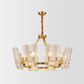 Gold Curved Chandelier Pendant Light Post-Modern Grid Glass Hanging Light for Dining Room Clearhalo 'Ceiling Lights' 'Chandeliers' 'Modern Chandeliers' 'Modern' Lighting' 2136418
