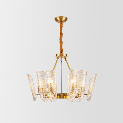 Gold Curved Chandelier Pendant Light Post-Modern Grid Glass Hanging Light for Dining Room 6 Gold Clearhalo 'Ceiling Lights' 'Chandeliers' 'Modern Chandeliers' 'Modern' Lighting' 2136421