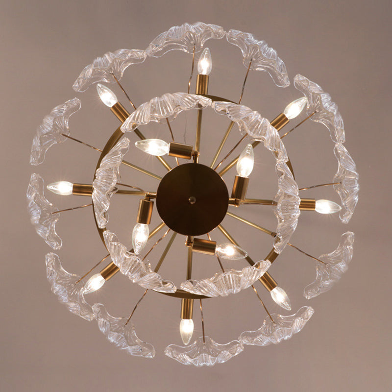 Scallop Shaped Chandelier Light Simplicity Ribbed Glass Gold Pendant Light Fixture Clearhalo 'Ceiling Lights' 'Chandeliers' 'Modern Chandeliers' 'Modern' Lighting' 2136424