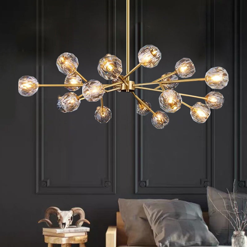 Branch Living Room Suspension Light Metal Artistic Chandelier Light with Faceted Crystal Shade in Gold 18 Gold B Clearhalo 'Ceiling Lights' 'Chandeliers' 'Modern Chandeliers' 'Modern' Lighting' 2136428