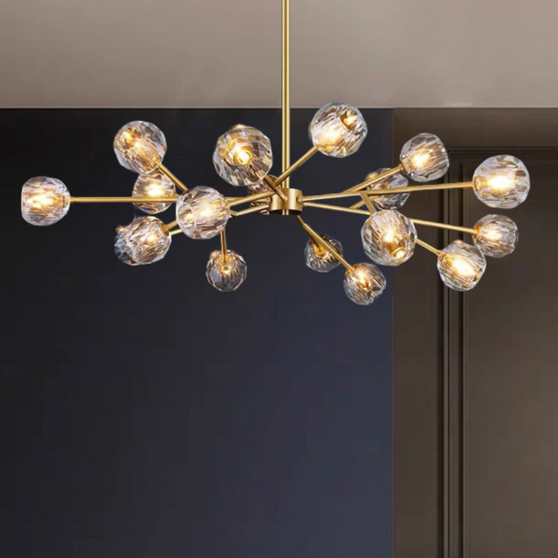Branch Living Room Suspension Light Metal Artistic Chandelier Light with Faceted Crystal Shade in Gold Clearhalo 'Ceiling Lights' 'Chandeliers' 'Modern Chandeliers' 'Modern' Lighting' 2136429