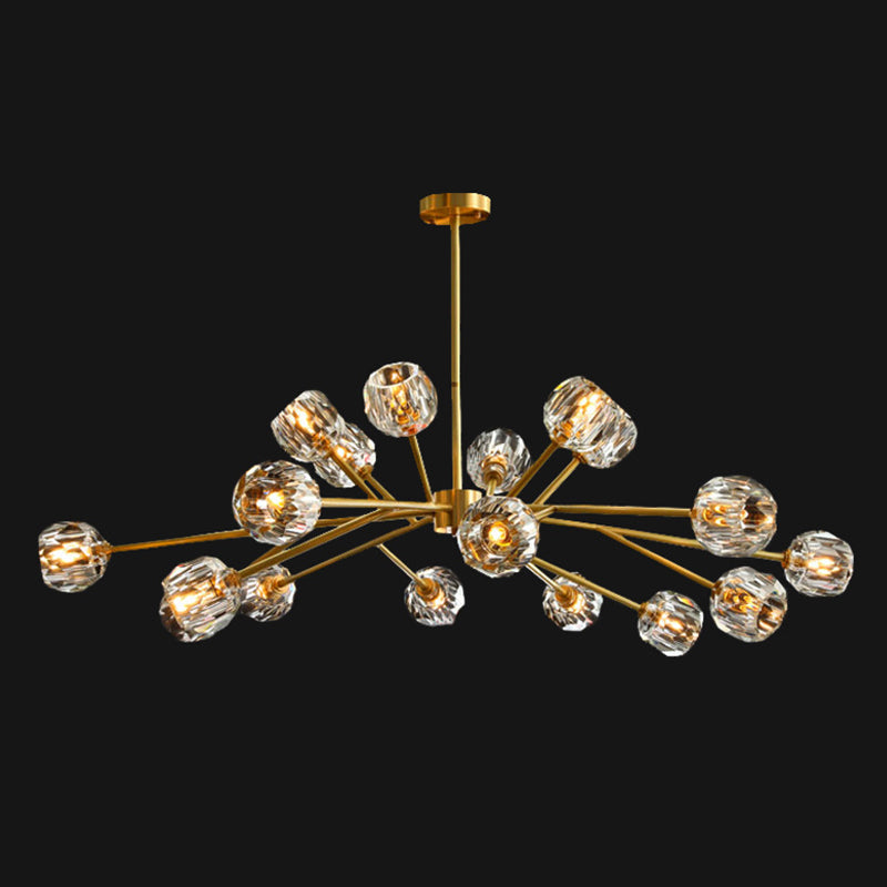 Branch Living Room Suspension Light Metal Artistic Chandelier Light with Faceted Crystal Shade in Gold Clearhalo 'Ceiling Lights' 'Chandeliers' 'Modern Chandeliers' 'Modern' Lighting' 2136430