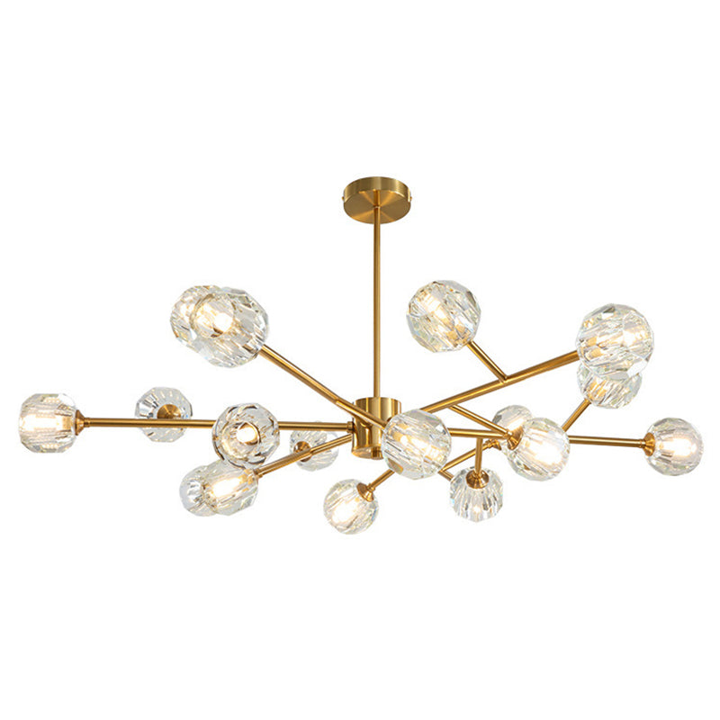 Branch Living Room Suspension Light Metal Artistic Chandelier Light with Faceted Crystal Shade in Gold 18 Gold A Clearhalo 'Ceiling Lights' 'Chandeliers' 'Modern Chandeliers' 'Modern' Lighting' 2136431