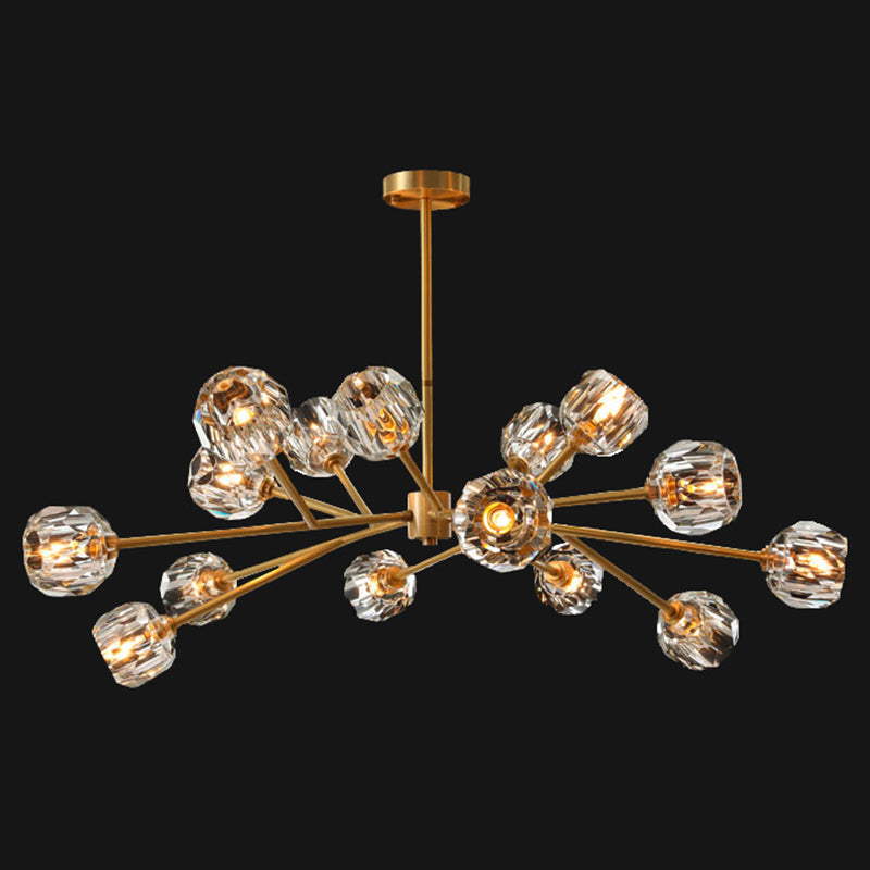 Branch Living Room Suspension Light Metal Artistic Chandelier Light with Faceted Crystal Shade in Gold 15 Gold B Clearhalo 'Ceiling Lights' 'Chandeliers' 'Modern Chandeliers' 'Modern' Lighting' 2136432