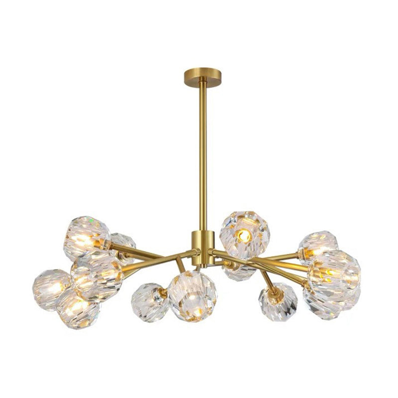 Branch Living Room Suspension Light Metal Artistic Chandelier Light with Faceted Crystal Shade in Gold 15 Gold A Clearhalo 'Ceiling Lights' 'Chandeliers' 'Modern Chandeliers' 'Modern' Lighting' 2136433