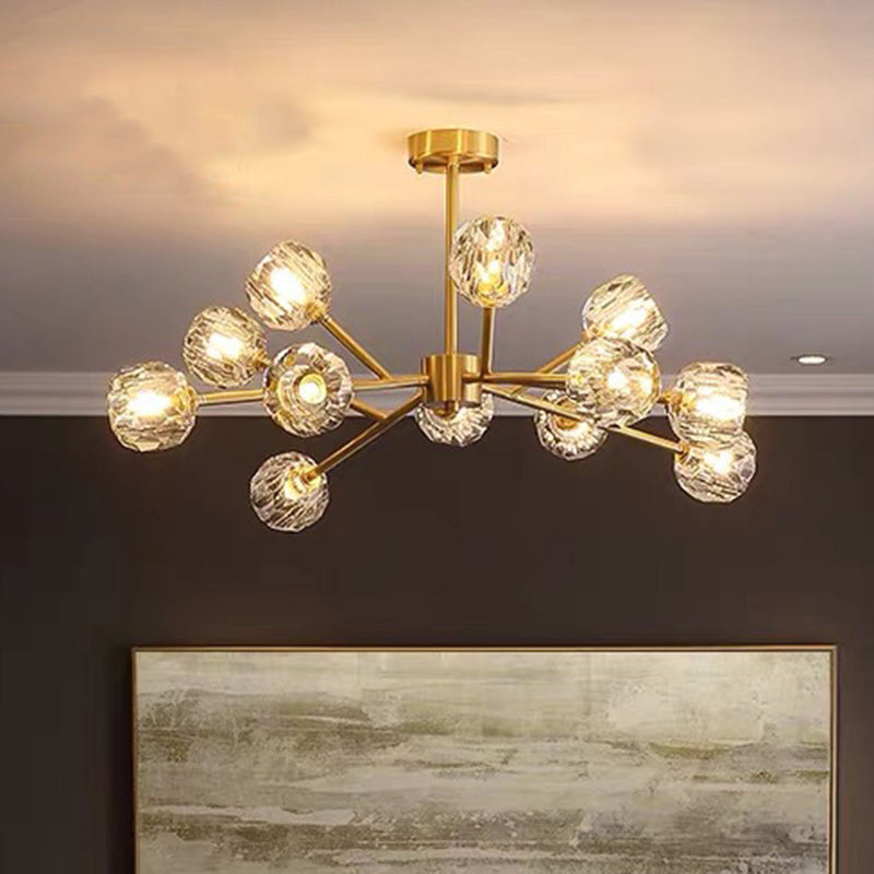 Branch Living Room Suspension Light Metal Artistic Chandelier Light with Faceted Crystal Shade in Gold Clearhalo 'Ceiling Lights' 'Chandeliers' 'Modern Chandeliers' 'Modern' Lighting' 2136435